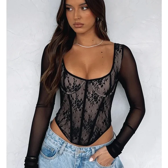 White Fox Boutique Black Lace Bodysuit - Picture 4 of 5